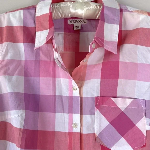 Merona Pink Plaid Shirt - Picture 2 of 4